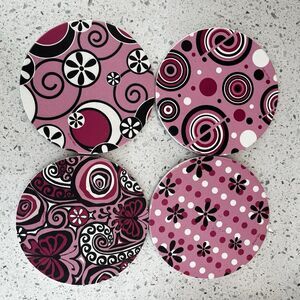 Nature Stone Absorbent Coasters Set of 4 Pink and Black  Natural Cork Back NEW